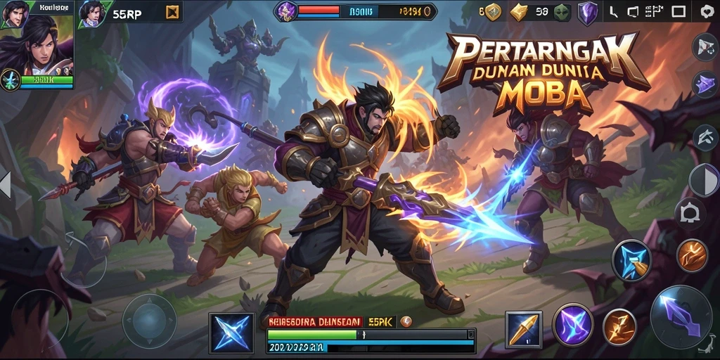 Screenshot gameplay seru dari 55RP yang menampilkan aksi MOBA.