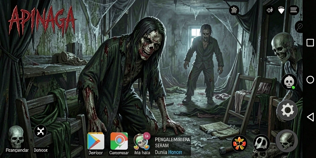 Tangkapan layar dari gameplay menakutkan <strong>APINAGA</strong> dengan suasana yang mencekam.