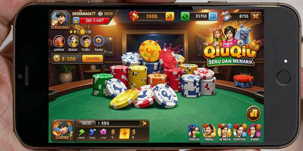 Tampilan menarik dari gameplay QiuQiu di DEWANAGA77.