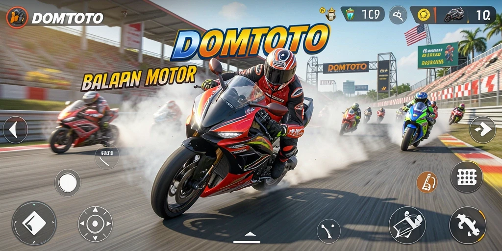 Gameplay seru dengan balapan motor di berbagai trek menantang.