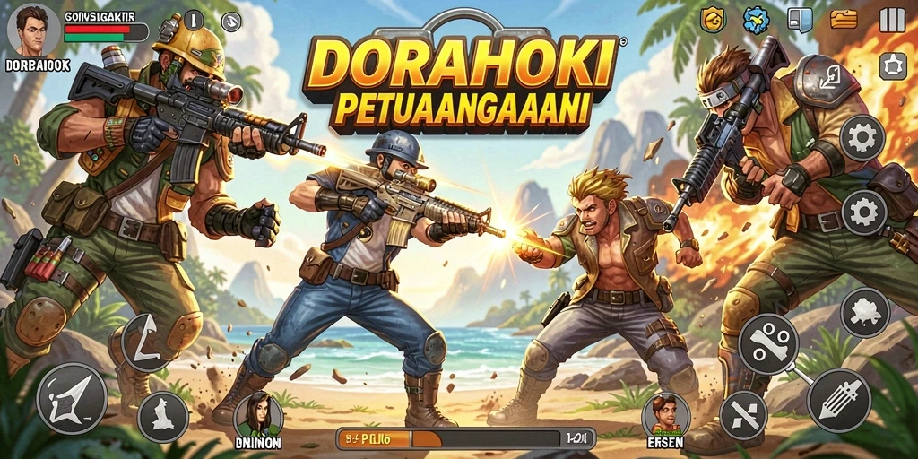 Tampilan gameplay DORAHOKI yang mendebarkan dengan pertempuran intens.
