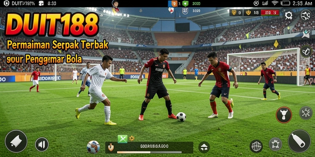 Tampilan gameplay DUIT188 menampilkan aksi sepak bola yang mendebarkan.