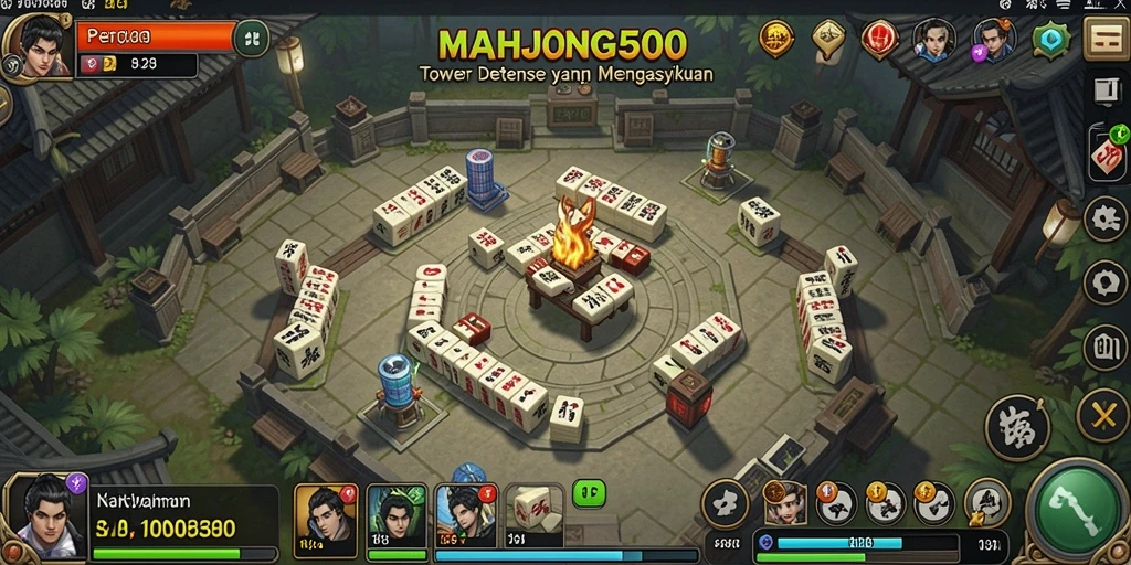 Tampilan gameplay MAHJONG500 yang mendebarkan dalam Tower Defense.