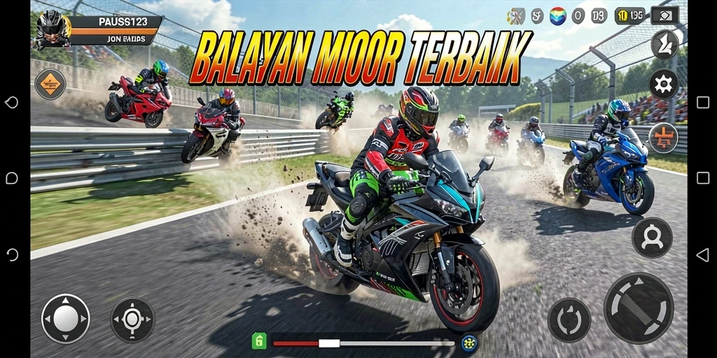 Screenshot PAUS123 menunjukkan aksi balapan motor yang seru dan mendebarkan.