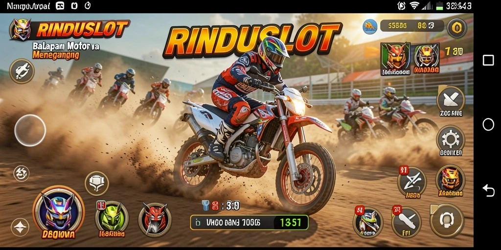 Tangkapan layar gameplay RINDUSLOT yang menyajikan balapan motor seru.